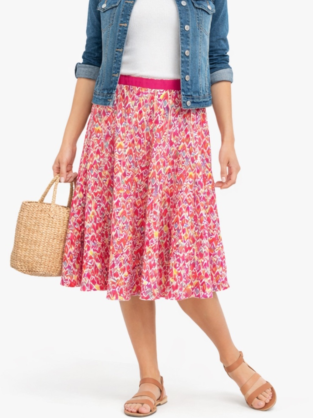 Y2K FOCUS LIFESTYLE Ikat Print Pleated Midi Skirt Indie Folk Boho Festival Sz 10